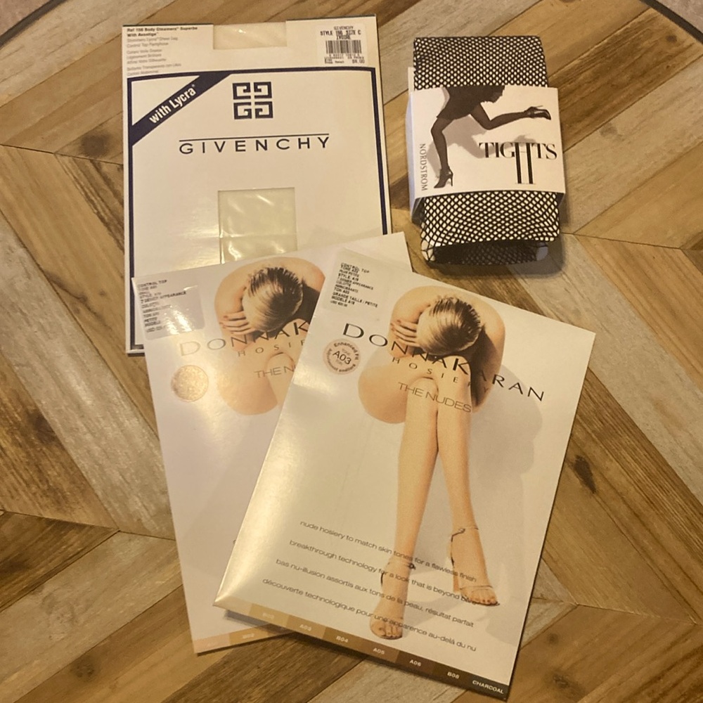 NIP Hosiery: 2 Pairs Donna Karan, 2 Pairs Givenchy, 1 Nordstrom Fishnets